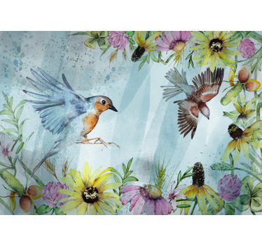 Birouri fototapet păsări florale colorate - TenStickers