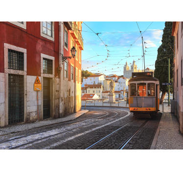 Fototapet de oraș scenă stradală cu tramvai - TenStickers