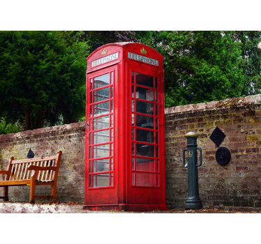 Cabină telefonică roșie în muralul orizontului din londra - TenStickers