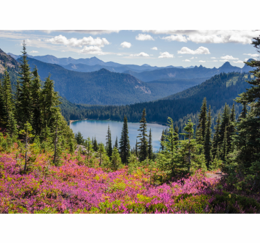 Pădure cu fulger de soare și flori violete fototapetnatura - TenStickers