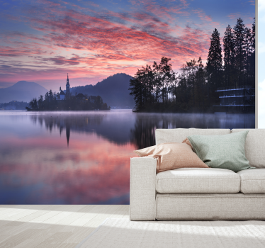 Apus de soare cu lac peisaj mural - TenStickers