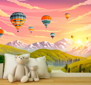 Baloane colorate cu aer cald pe fototapetpentru copii de munte - TenStickers