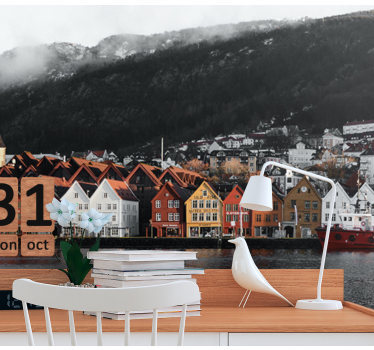 Bergen norvegia în tapet mural de iarnă - TenStickers