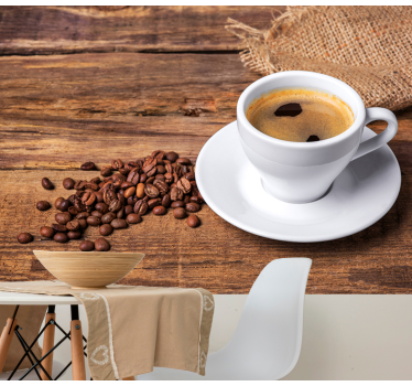 Cafea pe o masă de lemn tapet mural - TenStickers