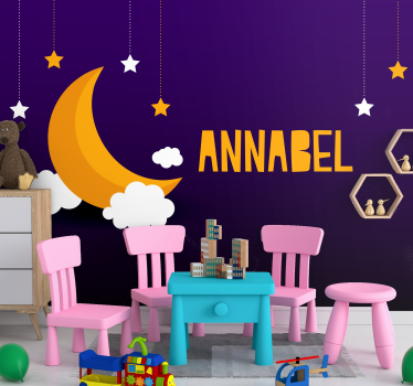 Cer de noapte cu lună și stele picturi murale personalizate - TenStickers