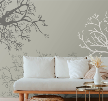 Copaci de culoare solidă cu tapet mural modern gri - TenStickers