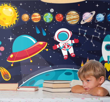 Desene animate diferite simboluri spaceman fototapetpentru copii - TenStickers