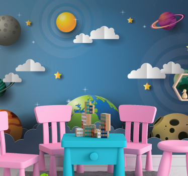 Desene animate planete în linie fototapetcopii - TenStickers