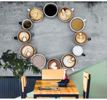 Diferite căni de cafea în tapet mural circular - TenStickers
