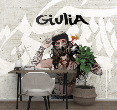 Femeie graffiti backround cu picturi murale personalizate - TenStickers
