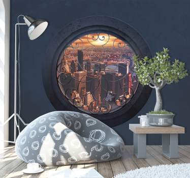 Fereastră rotundă new york horizont mural - TenStickers