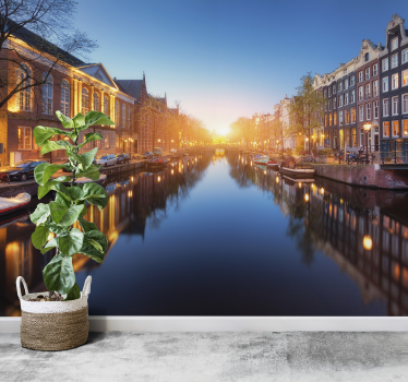 Fotomural amsterdam amurg canalul de amsterdam - TenStickers