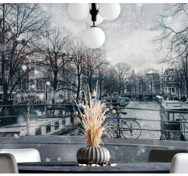 Fotomural amsterdam scena reflecției canalului - TenStickers