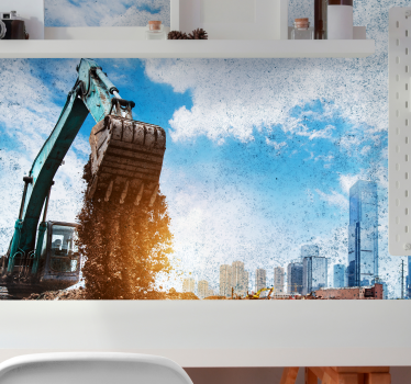 Fototapet de oraș acțiune cu mașini de construcții - TenStickers