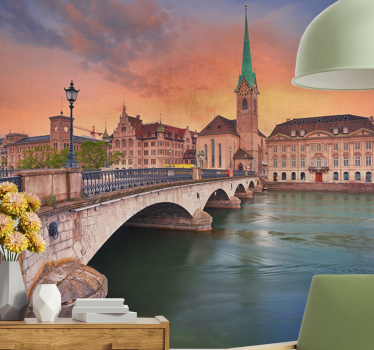 Fototapet de oraș apus de soare pe podul din zurich - TenStickers