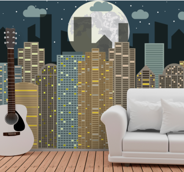 Fototapet de oraș orizont urban nocturn - TenStickers