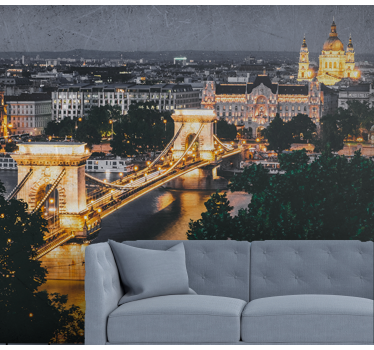 Fototapet de oraș peisaj nocturn podul lanțului - TenStickers