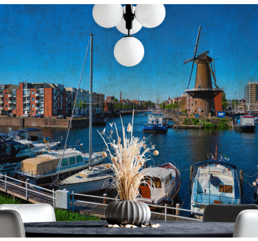 Fototapet de oraș perspectivă pe canalul din amsterdam - TenStickers