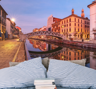 Fototapet de oraș reflecția canalului din milano - TenStickers