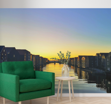 Fototapet de oraș reflecție apus de soare pe canal - TenStickers