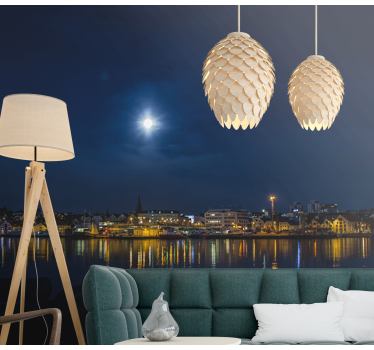 Fototapet de oraș reflecții ale orașului luminat de lună - TenStickers