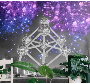 Fototapet de oraș spectacol de artificii atomium - TenStickers