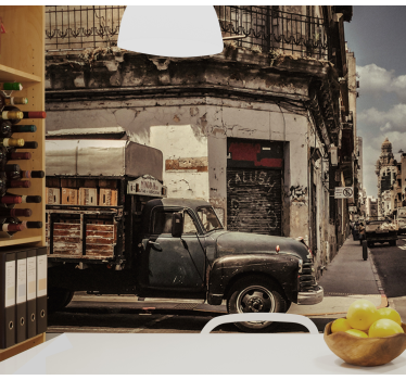 Fototapet de oraș strada camionului vintage - TenStickers