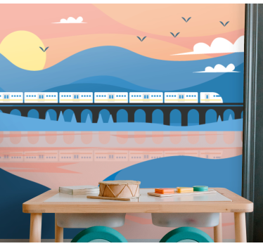 Fototapet de oraș tren peste pod - TenStickers