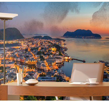 Fototapet de oraș vedere pitorească la coastă - TenStickers