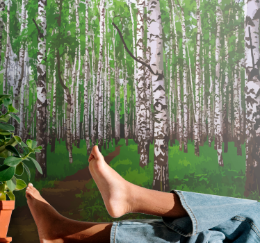 Fototapet natura cale în pădurea de mesteacăn - TenStickers