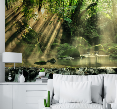 Fototapet natura pârâu de pădure însorit - TenStickers