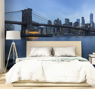 Fototapet New York peisajul nocturn de podul brooklyn - TenStickers