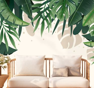 Frunzele tropicale verzi amestec tapet mural modern - TenStickers