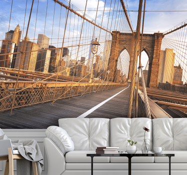 în interiorul podului brooklyn murală new york - TenStickers