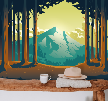 Muntele fototapet pădure montană scenică - TenStickers