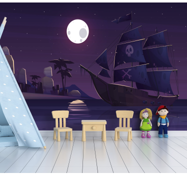 Nava piratelor noaptea picturi murale pentru copii - TenStickers