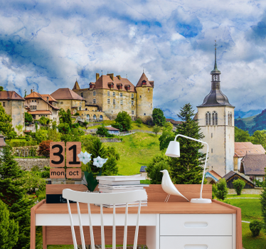 Oraș medieval în tapet mural gruyeres - TenStickers