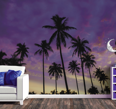 Pictură murală de siluetă de palmieri copac violet - TenStickers