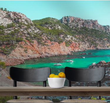 Plajă frumoasă cu stânci mallorca sub tapetul mării - TenStickers