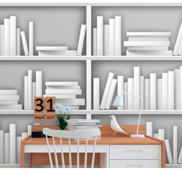 Rafturi de bibliotecă albă tapet mural modern - TenStickers