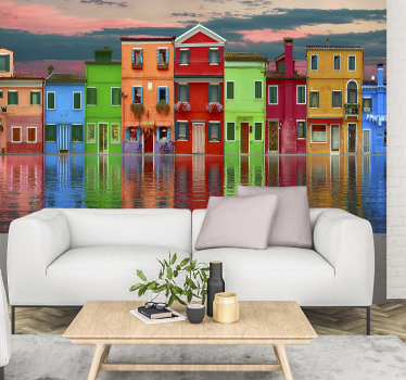 Rând de case colorate tapet mural subacvatic - TenStickers