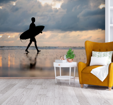 Pictură murală peisaj siluetă surfer - TenStickers