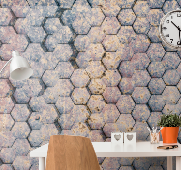 Tapet mural 3d cu model industrial bloc hexagonal - TenStickers