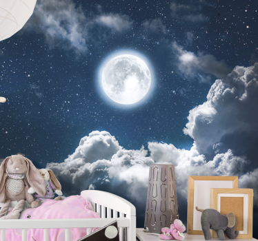 Tapet mural de noapte frumoasă cu lună și nori spațiu - TenStickers