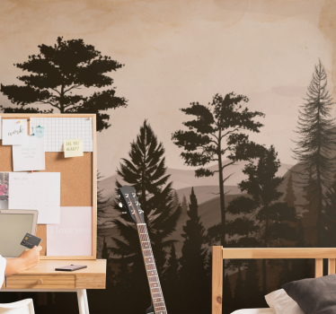 Tapet mural de pădure în stil scandinav în culori calde - TenStickers