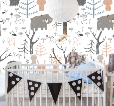 Tapet mural padure scandinava cu animale padure - TenStickers