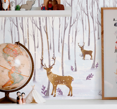 Tapet mural padure scandinava iarna cu animale padure - TenStickers