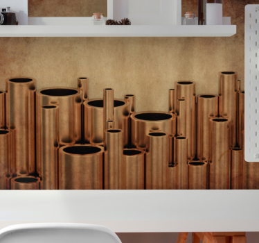 țevi de cupru industriale pe tapet mural alb modern - TenStickers