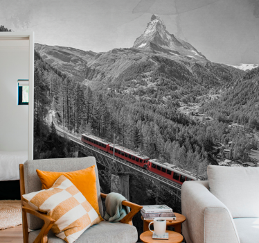 Tren roșu pe un pod fototapetde natură - TenStickers