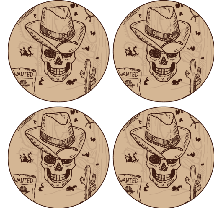 Suporturi pahare geeks skull cu pălărie de cowboy - TenStickers